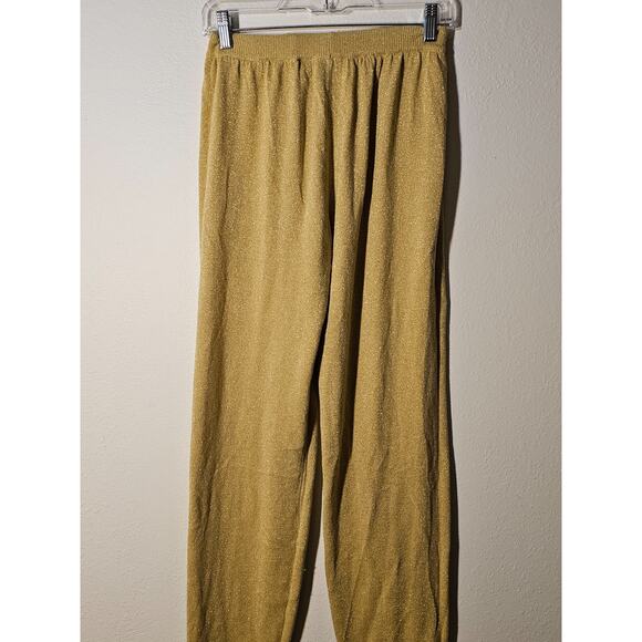 VTG 90’S THE ICING Womens 2 pc set Top Rayon Gold Shimmer Knit Leggings Small - Picture 8 of 10